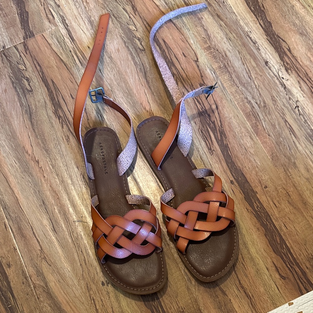 Aeropostale Tan and Brown Woven Sandals